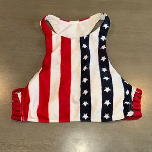 Hollister High Neck Red and White Bikini Bold Stripes